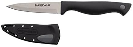 Farberware Edgekeeper 3.5-Inch Paring Knife with Self-Sharpening Blade Cover, High Carbon-Stainless Steel Kitchen Knife with Ergonomic Handle, Razor-Sharp Knife, Black