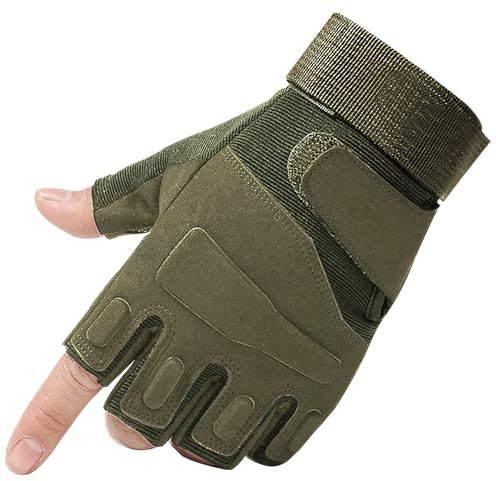 Anwlki Fingerlose Taktische Handschuhe Halbe Finger Herren Airsoft für Männer und Frauen, Tactical Handschuhe Fingerlos für Motorrad, Fahrrad, Jagd, Wandern, Outdoor-Sport (Grün, M)