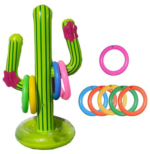 MIVAIUN Lot de 7 Jeux de Cactus gonflables avec,Cactus Gonflable Jeu de Lancer D'anneau,Bouée Piscine Jouet Anneau Cactus,Piscine Gonflable Jouets,Jeux Piscine Exterieur Hawaii Party (7pcs)