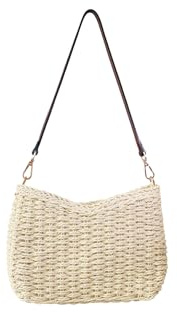 Ulisty Femme Petit Tissé Sac en paille Mini d'été Sac de plage Bohème Vacances Pochette enveloppe Chic Sacs portés épaule Sac à main beige