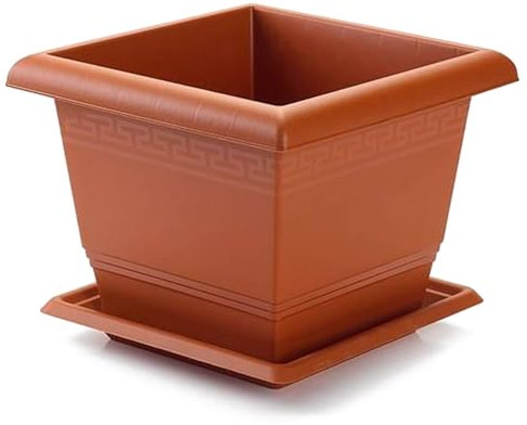 AC - Maceta Cuadrada con Plato Terracota - Fabricado en Plástico - Apto para Exterior e Interior del hogar - 30 cm - Color Marrón