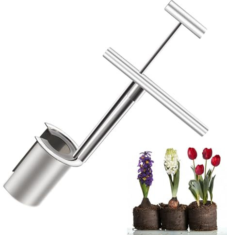 QCYFJZFU Blumenzwiebel Pflanzwerkzeug, Push-Pull-Griffauslösung, Gartengeräte zum Graben Umpflanzen, Stahl blumenzwiebeln Stecher Pflanzhilfe für Tulpe Krokusse Schneeglöckchen