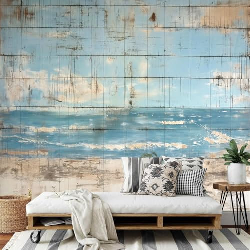 COSKTIARL Papel Pintado Retro - Pared Olas Del Océano Azul Adhesivo Para Muebles Dormitorio Fotomurales Decorativos Pared Cocina Papel Tapiz Salon 150 X 105 Cm