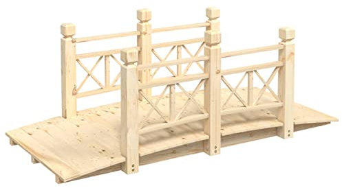 Puente de jardín con barandillas, Puente de Estanque para césped Exterior, Puente Decorativo de Madera para jardín, Puente de Estanque para césped Exterior, 150 x 67 x 56 cm, Madera Maciza d