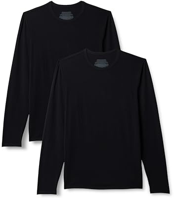 Amazon Essentials Men's Long Sleeve Super Soft Modal Undershirt, Pack of 2, Black, Medium