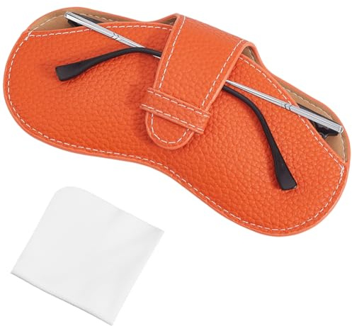 CREATCABIN Étui à Lunettes Fin et Léger en Cuir pour Lunettes de Soleil Portable Voyage avec Chiffon de Nettoyage Doux pour Femmes et Hommes 17.5x8.7cm Orange et Rouge