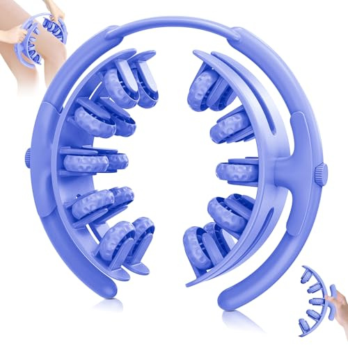 Masseur Anti Cellulite, Appareil de Massage 20 Rouleaux et Design Breveté, Amovible et Réglable, pour Cuisses, Fesses et Taille - Relaxation Musculaire, Raffermissement de la Peau, Bleu