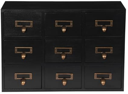 Loobiiny Organizador de escritorio, armario farmacéutico de madera con 9 cajones, caja de almacenamiento, armario con cajones de 38 x 9,5 x 26 cm