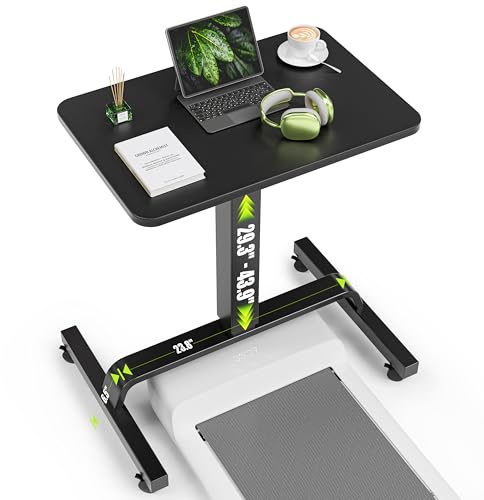 WALKINGDESK Tavolino regolabile in altezza con 4 ruote, Scrivania mobile 60 x 40 cm, Pneumatica tavolo da Letto per computer, divano, letto, Nero