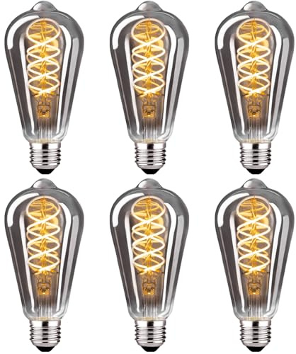 Edison Vintage Glühbirne E27, E27 LED Vintage Dimmbar ST64 6W Retro Glühbirne LED Filament Lampe Warmweiß Ideal für Nostalgie und Retro Beleuchtung im Haus Café Bar,Rauchgrau Glas- 6 Stück (3PBT1)
