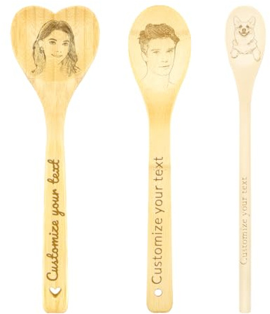 WALLFID Custom Engraved Wooden Spoon with Face and Text – Personalised Wooden Spoon for Cooking, Funny Keepsake for Him or Her, Custom Spoons, Engraved Utensil, Unique Kitchen Decor