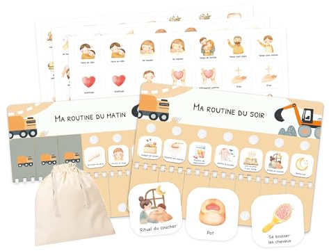 Tableau de Routine Enfant - Routine du Matin et du Soir – Planning Quotidien Enfants – 105 Cartes Illustrées, Planificateur Visuel Éducatif, Aide à l’Autonomie