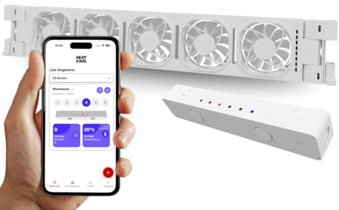 Heatfan 5 Single Heizkörper ventilator mit WLAN-App flüsterleise <20 dB, spart bis 30% Heizkosten, einfache Montage, universeller Heizkörperlüfter für Heizkörper von 40 bis 60cm - 1 Stück - Weiß