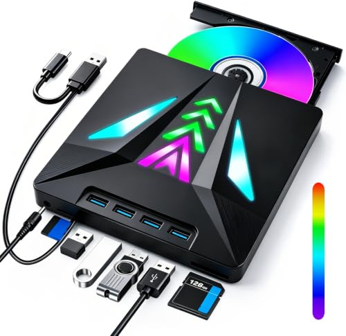 Lector CD DVD Externo para PC, Grabadora DVD Externa USB 3.0 y Type-C