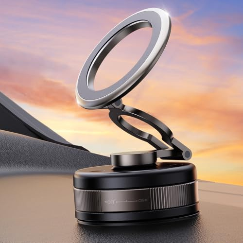 PKBD Vacuum Magnetic Phone Holder for Car, 360° Adjustable&Retractable for Magnetic Car Phone Holder,Suction Magsafe Car Mount Accessories for iPhone17 Pro Max 16 15 14 13 & Samsung&Android,Black