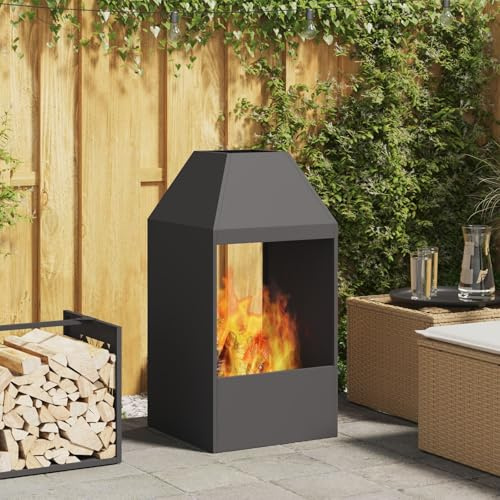 BARULUOAKLIFE Caminetto Rettangolare Moderno in Acciaio Nero Opaco per Esterni 50x50x100 cm, Focolare da Giardino Resistente alle Intemperie con Supporto Tronchi, Ideale per Patii e Balconi