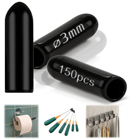 PDKKFF 150 Pièces Embouts Caoutchouc 3mm DI, Noir | Protecteurs de Filetage de Vis en Plastique PVC, Capuchons de Protection pour Boulons et Tuyaux Ronds