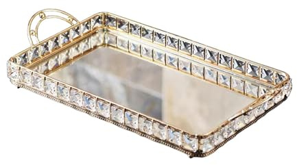 WNDUOKXH Elegante Bandeja con Espejo, Bandeja para Maquillaje, Joyas, Pieza Funcional para organizar cosméticos o Servir Bebidas, perfumes, decoración, tocador de baño, 40x21x7cm