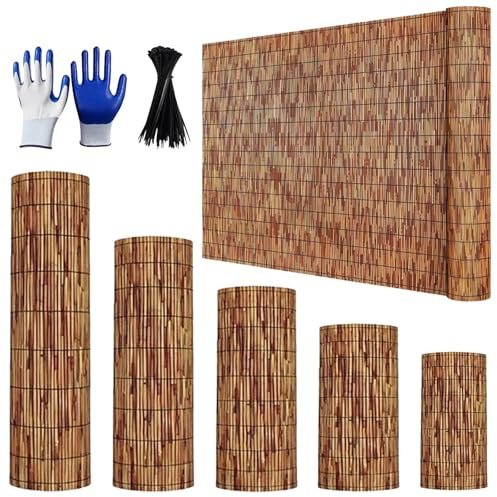 Arella in Canna Naturale Frangivisto per Balcone e Terrazzo, Stuoia Ombreggiante Decorativa, Arella in Canna Resistente per Recinzione Giardino Esterno e Copertura Piscina(91x244cm(3x8ft))
