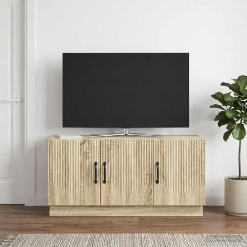 Boltkex TV-skåp Sonoma-ek av trämaterial, 99 x 34,5 x 47 cm, TV-skåp med kabelgenomföring, förvaringsutrymme, låda, fack för vardagsrum och hemmabio