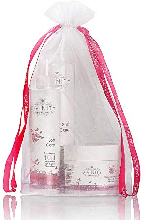 D.VINITY Kit Belleza Soft Care - Pack Regalo para Mujer, Champú, Mascarilla, Acondicionador sin Aclarado, Cabellos Sensibles, Sin Parabenos Ni Siliconas