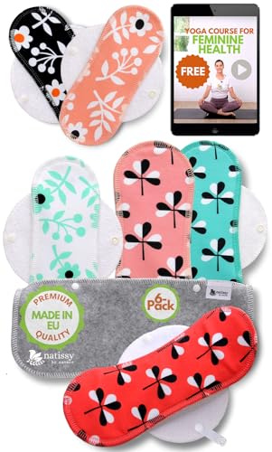 Compresas reutilizables en algodón orgánico para flujo ligero (S+M, 6 uds.); lavables a alta T°, HECHAS EN LA UE; suaves y no irritantes, compresas de tela para una higiene menstrual cómoda de mujeres