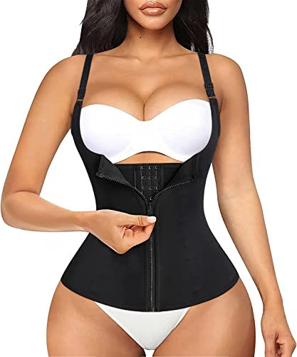 Bafully Damen stark formend Top Unterbrustkorsett Bauchweg Shaper figurformend Körperformer Unterbrust Mieder verstellbar Oberteil Body brustfrei Shapewear mit Reißverschluss, Schwarz, M