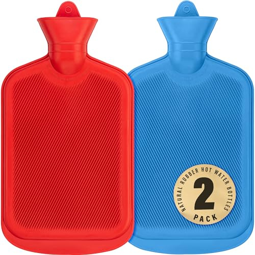 SteadMax [Paquete de 2] Botellas de agua caliente, 2L (68 onzas), goma natural, sin BPA, bolsa grande y duradera para compresas calientes y terapia de calor, almohadilla térmica para aliviar el dolor