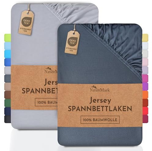 NatureMark 2er Pack Jersey Spannbettlaken, Spannbetttuch 100% Baumwolle in vielen Größen und Farben MARKENQUALITÄT ÖKOTEX Standard 100 | 90 x 200 cm - 100 x 200 cm - anthrazit/Silber