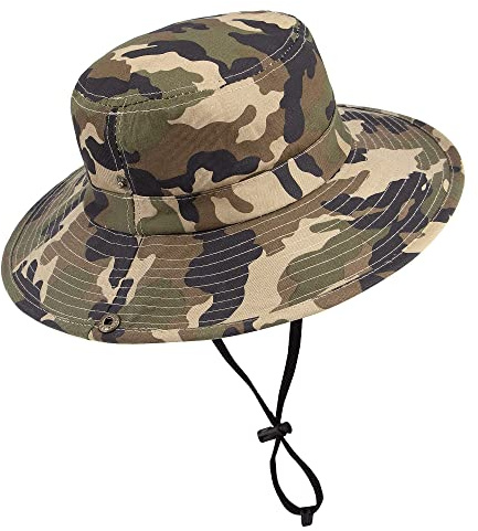 HilyBony Boys Camo Sun-Bucket-Hat Summer Outdoor Safari Fishing-Hat Boonie-Cap for Big Kids 5-15Yrs
