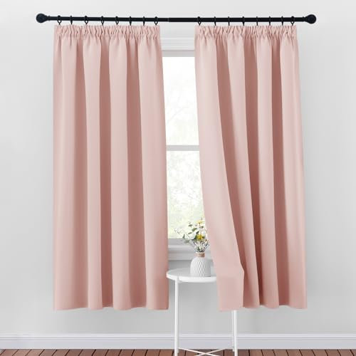 PONY DANCE Blush Pink Blackout Thick Curtains Pencil Pleat - Light Blocking Noise Reduction Soft Curtains Thermal Insulated Window Treatment for Sliding Glass Door, 2 Panels, W46 X L72