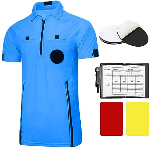 Pro Soccer Referee Shirt Jersey Kit Ref Costume for Men Womens Umpire Uniform Referee Wallet with Red & Yellow Card