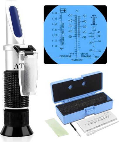 Rierousy Refractómetro 4 en 1 anticongelante, medidor de agua de refrigeración, medidor de anticongelante para la prueba de agua del parabrisas, Adblue, ácido de batería, etilenglicol, propilenglicol