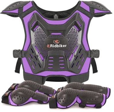 Kids Dirt Bike Gear Motocross Chest Protector Motorcycle Protective Gear Armor Vest Knee Guards Elbow Pads Dirt Bike Riding Gear for Baby Biker ATV (Purple)