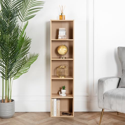 Cube Bookshelf Beech Wooden Storage Organiser Wood Shelving Unit Open Bookcase Shelf For Home Living Room Office Bedroom Furniture (Beech, 5 Tier)