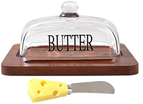 Glass Butter Holder - Glass Bell Butter Holder, Butter Tray | Covered Butter Holder Cheese Dome Shape Butter Dish Butter Dish with Lid for Home Kitchen Res