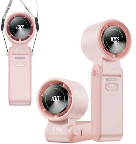 KIMMOO 3-in-1 Portable Handheld Turbo Fan-100 Speeds,Powerful 20000 RPM, 12Hrs Cooling, LED Display, 120° Rotation, USB Rechargeable Mini Hand Held Personal Fan for Travel Makeup Outdoor Indoor, Pink