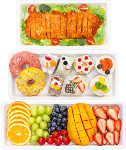 Lifewit Serving Tray, 12/14/16 Inch Trays for Food Serving, Serving Platters Dishes for Party, Food Trays for Snacks, Cookies, 3 Set Dinner Tray, White
