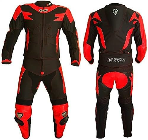 BI ESSE Kit: Tuta Moto Divisibile Viaggio in pelle e tessuto (giacca e pantaloni) con protezioni complete, guanti, Stivali (Nero/Rosso, XL)
