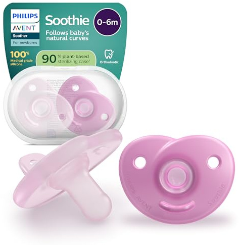 Philips Avent Soothie chupetes: diseño de silicona de una pieza, para recién nacidos, tetina flexible que reduce la presión entre los dientes y la boca, sin BPA, paquete de 2, SCF099/27
