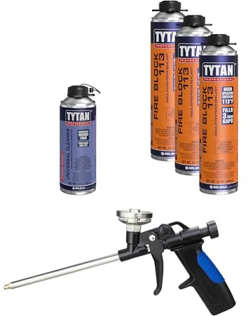 Fire Block 113 Orange Fire Blocking Foam Sealant – 24 oz Gun-Grade Polyurethane Foam for Gaps, Cracks, Walls, Joints, Electrical Outlets & PVC Pipe (3x24 oz) + Precision Max Gun & Cleaner