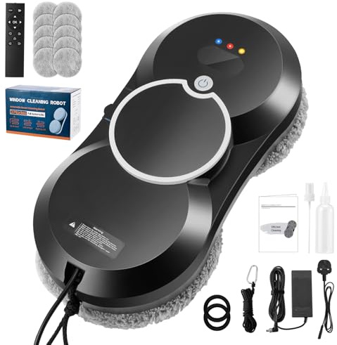 VeftBltrem robot window cleaner, 5600Pa Intelligent Window Cleaning Robot, 3 Cleaning Modes, Multiple Safety System,Edge Detection,Glass Cleaners for High-Rise Windows Ceiling, Outdoor Indoor (B)