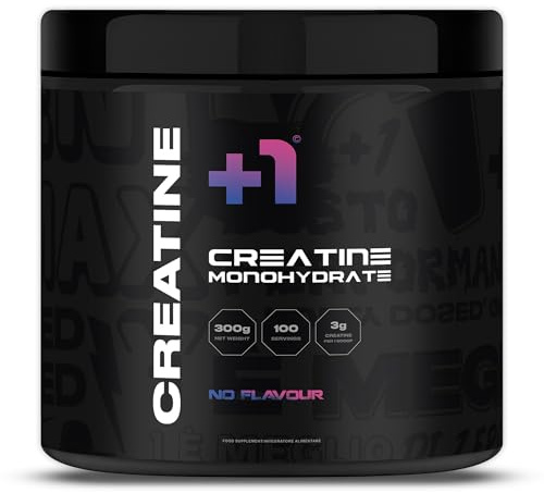 +1® Creatina Monoidrato in Polvere Premium - Crescita Muscolare, Forza e Resistenza - Riduce Fatica - Recupero Muscolare - 200 Mesh Pura al 99,5% - 300 g, 100 Porzioni - Neutro