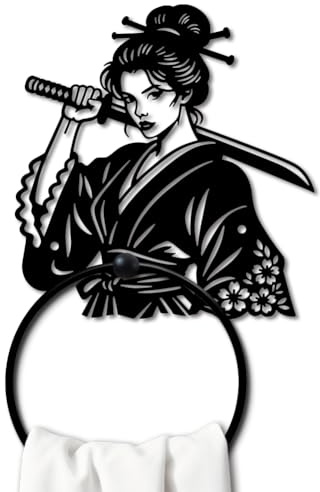 MAYJOYDIY Japanese Samurai Metal Towel Ring Katana Black Hand Towel Holder Traditional Kimono Storage Hanging Ring Wall Mounted Bathroom Accessories for Bathroom Kitchen Washbasin Home Decoration
