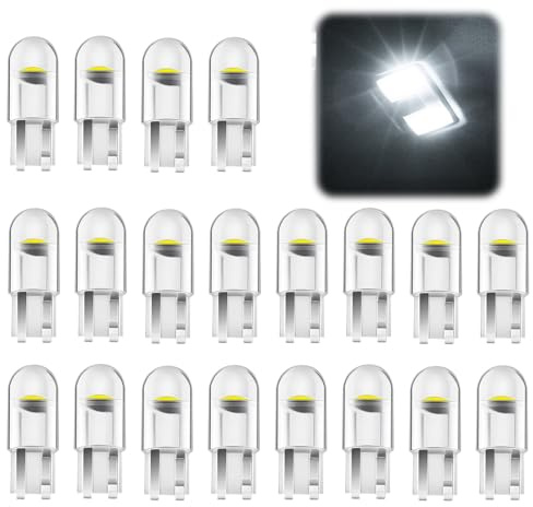 Bombillas W5W, 20 Pcs T10 W5W LED Luces 12V 6000k 55LM COB Blanco, Luz Blanca de Posición, Señalización y Interior, Repuesto para Coche, Sin Polaridad para Interior de Coche, Techo, Mapa