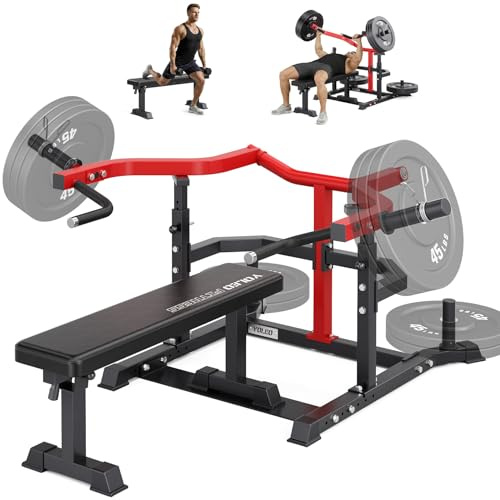 YOLEO 2-Piece Chest Press Machine & Flat Weight Bench, 500KG Home Gym Upper Body Machines with Independent Arms & Adjustable Flat Bench
