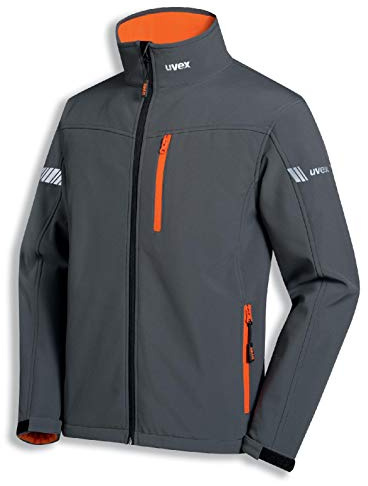 Uvex Metal Herren-Arbeitsjacke - Dunkelgrau-Orange Männer-Softshelljacke - Atmungsaktiv - Wind- & Wasserdicht M