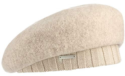 Seeberger Wollfilz Baske mit Strickbund Wollbaske Filzbaske Damenbaske Baskenmütze (One Size - Hellbeige)