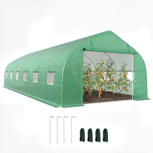 Outsunny Invernadero de Exterior Invernadero de Túnel 8x3x2 m Invernadero de Jardín con 12 Ventanas y Puerta Enrollable para Cultivo Plantas Tomates Verduras Acero y PE 140 g/m² Verde
