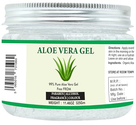 Raslok Gel di aloe vera, 100% puro gel di aloe naturale, per idratare la pelle del viso e la cura dei capelli, durevole, idratante, lenitivo, non appiccicoso (325 gm-324,9 g)